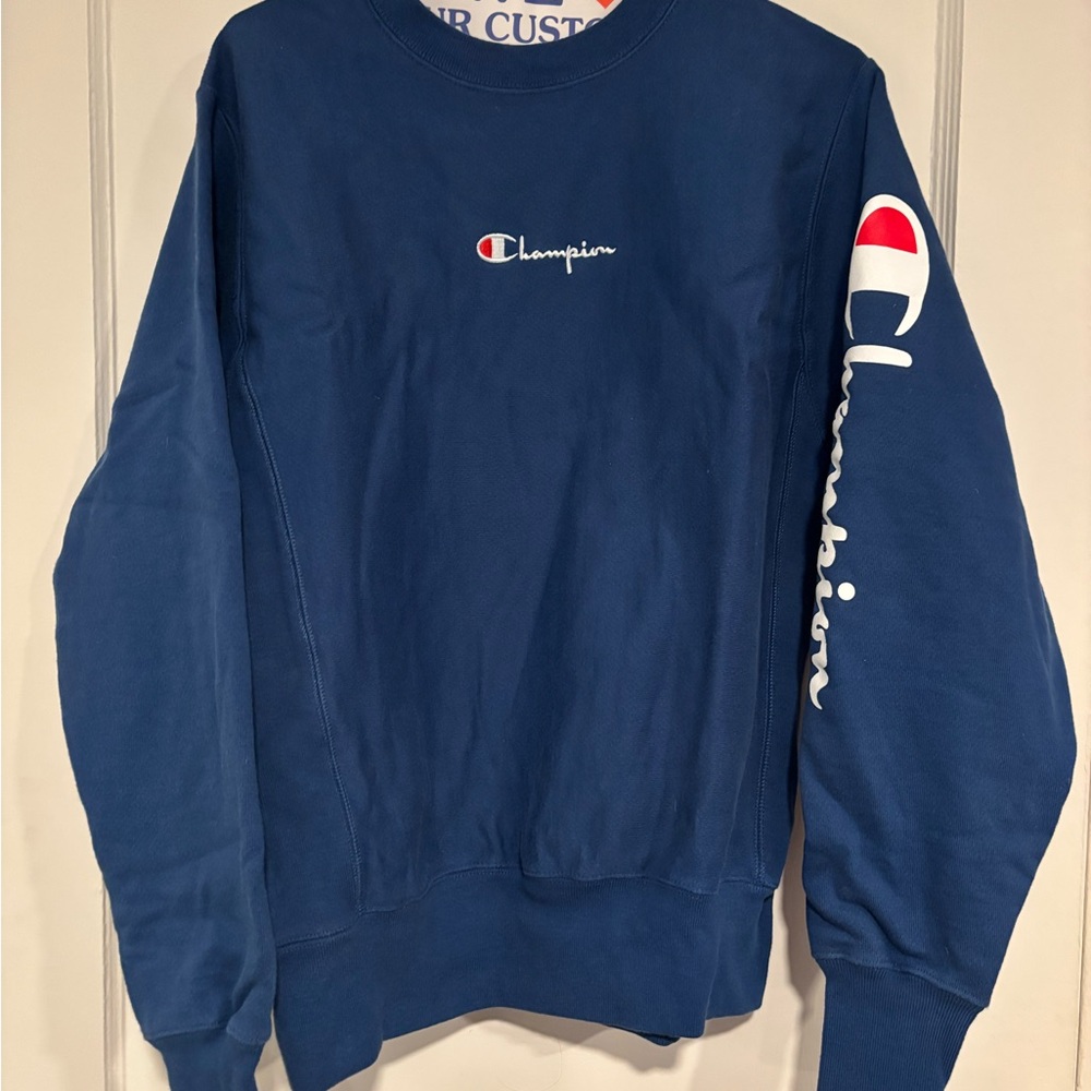 Champion Men's Blue Sweater reverse weave Small